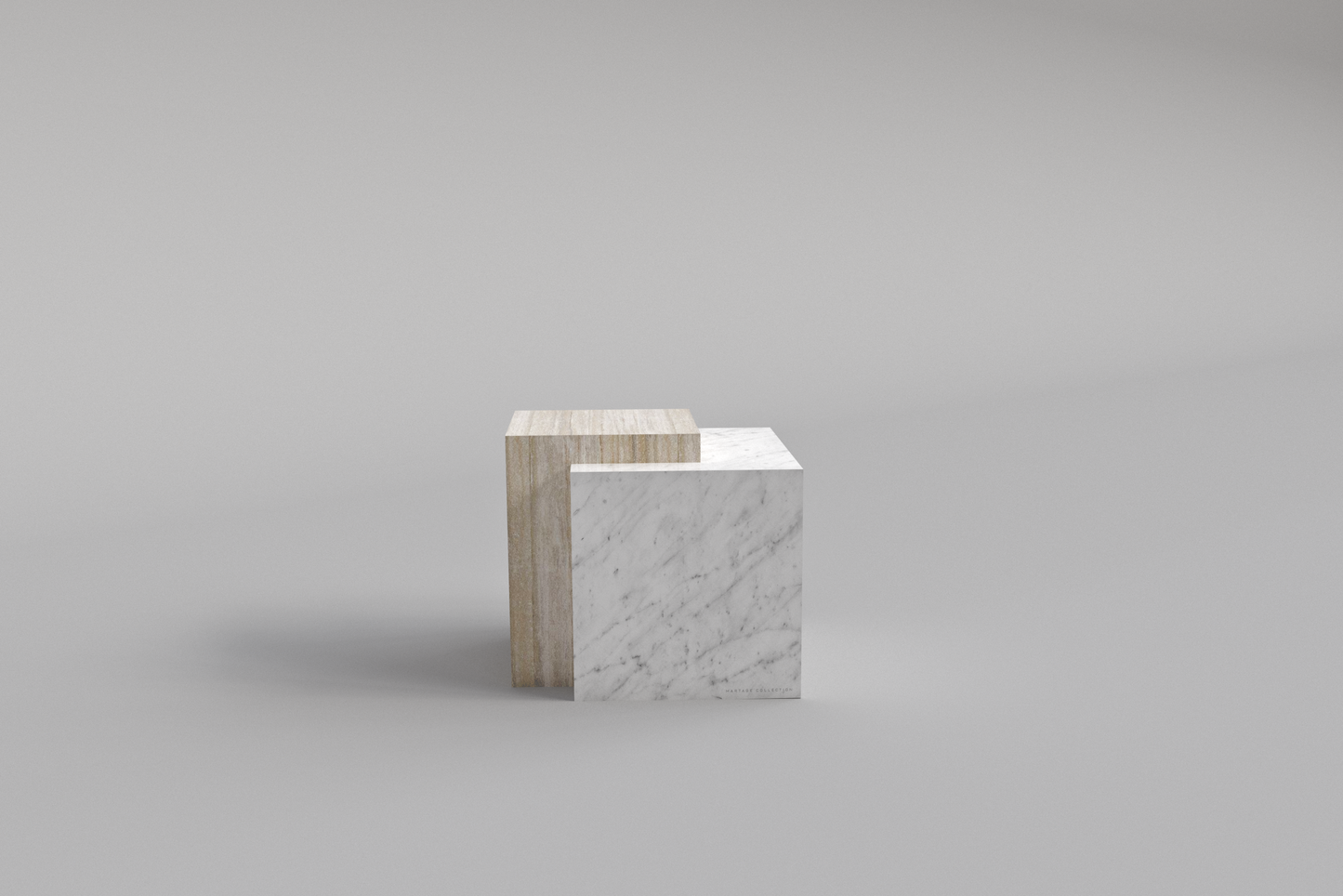 BLOC Side Table Travertino/Carrara Bianco